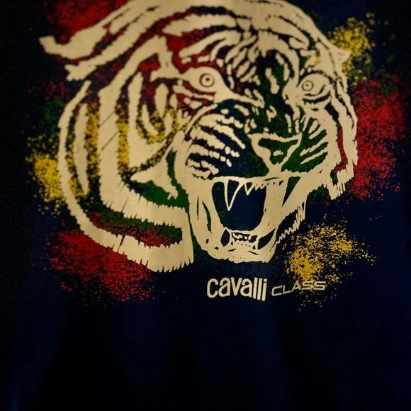 Cavalli Class Blue Short Sleeve Tee with Tiger Graphic - Picture 2 of 4